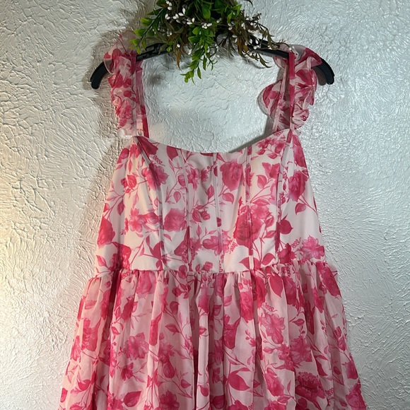 Revelry Poppy Chiffon Ruffle Tier Dress Lace Up Back Zipper Ruffle Straps Dress - Picture 3 of 16